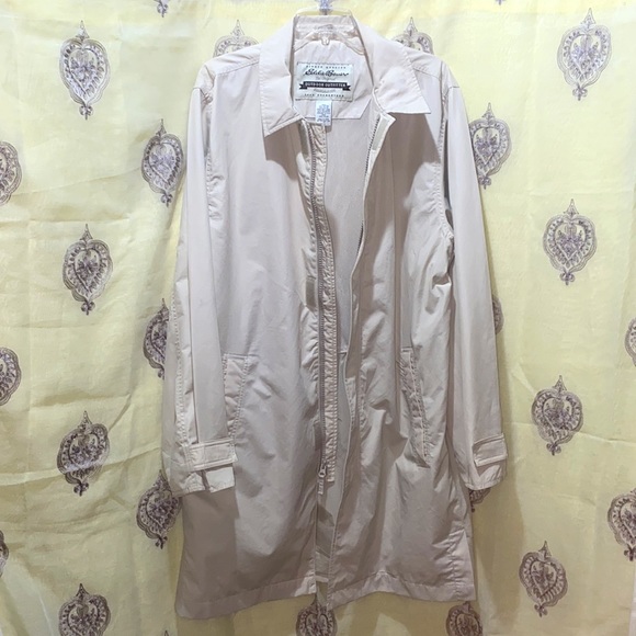 MEN EDDIE BAUER TRENCH VELCRO/ZIP FRONT CLOSURE, WELT POCKETS BEIGE SZ M - Picture 7 of 15